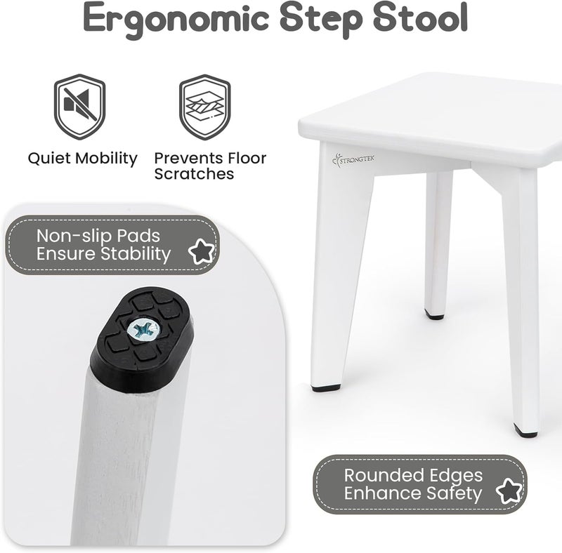 StrongTek Bamboo Step Stool for Kids and Adults, Sturdy and Versatile Short Foot Stool for Bathroom, Kitchen, Bedroom, Compact 10-inch Small Wood Stool, Plant Stand (White) - Image 4